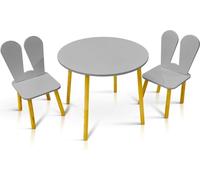 Table ronde pour enfants et 2 chaises de couleur grise.