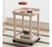 Table ronde roulante avec roulettes verrouillables Table basse polyvalente en plastique pour salon, chambre à coucher, balcon, terrasse Couleur marron clair