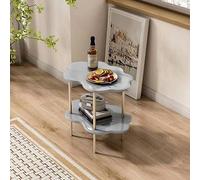 Table ronde， Table d'appoint à 2 niveaux avec support de rangement(Grey)