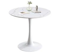 Table Ronde Tulipe, Tables À Manger Rondes Modernes Colorées Haut Petite Cuisine Meubles De Salle À Manger, Table À Manger À Piedestal, Tables De Loisirs-White Marble Grain||50 * 50 * 74cm