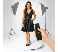 Table rotative électrique 60 cm, base pivotante à 360° avec support jusqu'à 100 kg, plateau rotatif pour photographie et vidéo, rotation configurable depuis la manette, photo Booth, couleur blanche,