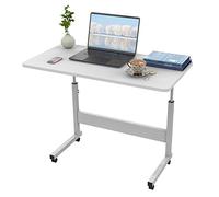Table Roulant de Lit Canapé pour Ordinateur Portable Hauteur Réglable,Bureau Table Informatique Table d'appoint avec 4 roulettes Verrouillables pour Bureau Chambre 60*40*62.5-86.5cm (White 2)