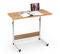 Table Roulant de Lit Canapé pour Ordinateur Portable Hauteur Réglable,Bureau Table Informatique Table d'appoint avec 4 roulettes Verrouillables pour Bureau Chambre 80x40x63.5-92.5cm(Wood color 1)