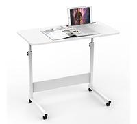 Table Roulant de Lit Canapé pour Ordinateur Portable Hauteur Réglable,Bureau Table Informatique Table d'appoint avec 4 roulettes Verrouillables pour Bureau Chambre 80x40x63.5-92.5cm (White 1)