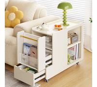 Table roulante 80×37 cm avec roulettes, desserte Cuisine Salon Chambre, Table d’appoint Mobile canapé lit, Chariot de Rangement Multi-Usage avec tiroirs étagères, Table Chevet roulante Design Maison