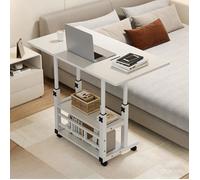 Table roulante de lit canapé VIVOLILV,Petite Bureau Blanc,Réglable en hauteur,Avec 2 Etagères,Roulettes,60x40x63-91 cm,Blanc