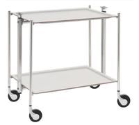 Table roulante pliante, desserte de cuisine 2 étages montants chromés plateaux stratifiés Lin - Blanc - Textable