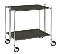 Table roulante pliante, desserte de cuisine 2 étages montants chromés plateaux stratifiés Lin - Gris- Textable