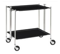 Table roulante pliante, desserte de cuisine 2 étages montants chromés plateaux stratifiés Lin - Noir - Textable