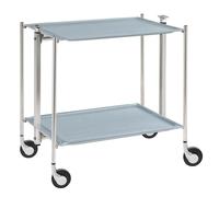 Table roulante pliante, desserte de cuisine 2 étages montants chromés plateaux stratifiés Secret - Bleu Clair - Textable