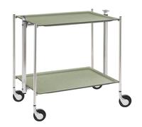 Table roulante pliante, desserte de cuisine 2 étages montants chromés plateaux stratifiés Secret - Vert Clair - Textable
