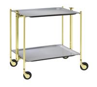 Table roulante pliante, desserte de cuisine 2 étages montants dorés plateaux stratifiés Gris métal Textable