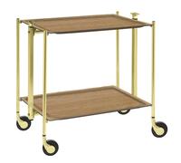 Table roulante pliante, desserte de cuisine 2 étages montants dorés plateaux stratifiés - Light Oak - Textable