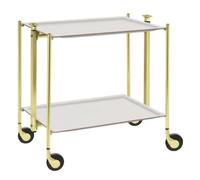 Table roulante pliante, desserte de cuisine 2 étages montants dorés plateaux stratifiés Lin - Blanc - Textable
