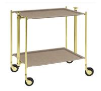 Table roulante pliante, desserte de cuisine 2 étages montants dorés plateaux stratifiés Lin - Naturel- Textable
