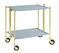 Table roulante pliante, desserte de cuisine 2 étages montants dorés plateaux stratifiés Secret - Bleu Clair - Textable