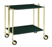 Table roulante pliante, desserte de cuisine 2 étages montants dorés plateaux stratifiés Secret - Emeraude - Textable