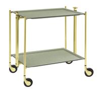 Table roulante pliante, desserte de cuisine 2 étages montants dorés plateaux stratifiés Secret - Vert Clair - Textable