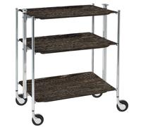 Table roulante pliante, desserte de cuisine 3 étages montants chromés plateaux stratifiés bois Chêne Foncé Textable