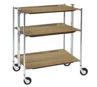 Table roulante pliante, desserte de cuisine 3 étages montants chromés plateaux stratifiés bois Chêne Clair Textable