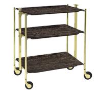 Table roulante pliante, desserte de cuisine 3 étages montants dorés plateaux stratifiés - Dark Oak - Textable