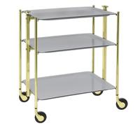 Table roulante pliante, desserte de cuisine 3 étages montants dorés plateaux stratifiés Gris métal Textable