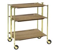 Table roulante pliante, desserte de cuisine 3 étages montants dorés plateaux stratifiés - Light Oak - Textable