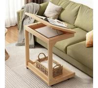Table Roulante pour Lit Canapé, avec Déflecteur, Planche en Bois Massif Écologique, pour Table d'appoint Mobile Petite, for Ordinateur Portable for Étudier Travailler(Wood,60*40*63cm/23*15*24in)