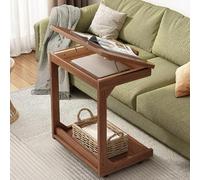 Table Roulante pour Lit Canapé, avec Déflecteur, Planche en Bois Massif Écologique, pour Table d'appoint Mobile Petite, for Ordinateur Portable for Étudier Travailler(Brown,60*40*63cm/23*15*24in)