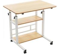 Table Roulante pour Lit Canapé,Hauteur Réglable,2 Etagères,60x40x63-91 cm,Bureau avec Rangement Ouvertes,Chêne