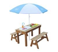 Axi Dennis Sand & Water Picnic Table With Play Kitchen Sink And Benches Brown - Parasol Blue/White