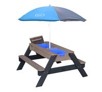 AXI Nick Table Sable et Eau/Pique Nique avec Parasol en Bois Gris | 95 x 97 x 48 cm | avec Couvercle, Boîtes de Rangement & Parasol | Extérieur pour Le Jardin