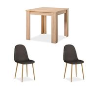 Table salle à manger 80x80 2 chaises anthracite chêne