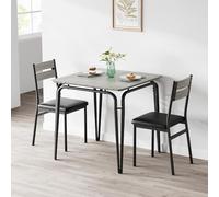 Table salle à Manger en bois avec 2 chaises,Table de cuisine avec 2 cuir chaises Rembourré,Pieds en Acier,Ensemble Table à manger industriel pour 2 personnes pour petits espaces,appartement(Grey)