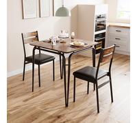 Table salle à Manger en bois avec 2 chaises,Table de cuisine avec 2 cuir chaises Rembourré,Pieds en Acier,Ensemble Table à manger industriel pour 2 personnes pour petits espaces,appartement(Brun)