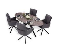 Table salle à manger ovale marron noir 4 chaises anthracite
