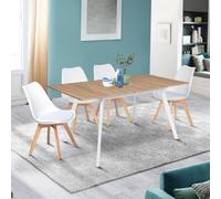 Table Scandinave Extensible Inga 120-160 Cm Plateau Bois Pieds Blancs