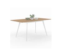 IDMarket Table scandinave extensible Inga 120-160 cm plateau bois pieds blancs 4-8 personnes