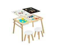 VEVOR Table Sensorielle pour Tout-Petits, Table d'Activité en Bois pour Enfants avec 2 Tabourets, Tableaux Double Face, Bacs de Rangement, pour Jeux de Sable et d'Eau, Dessin, Apprentissage, Repas