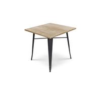 Table style industriel en métal noir mat et bois clair - 80x80 cm