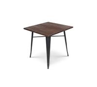 Table style industriel en métal noir mat et bois foncé - 80x80 cm