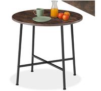 Table - TECTAKE - Table de salle à manger ronde ENNIS style industriel en bois et acier Ø 80 x 76 cm - Bois foncé