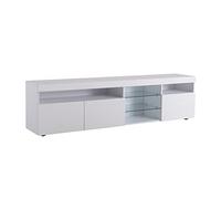 Table télé élégante avec LED Multicolore, Trois modules de Rangement fermés, Espace Central Ouvert avec Verre décoratif,Structure MDF Brillante,Parfait pour agencement Moderne d’Espace Salon (Blanc)