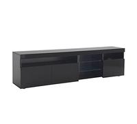Table télé élégante avec LED Multicolore, Trois modules de Rangement fermés, Espace Central Ouvert avec Verre décoratif,Structure MDF Brillante,Parfait pour agencement Moderne d’Espace Salon (Noir)