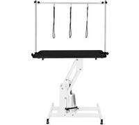 Table Toilettage Hydraulique - Cadre Acier Blanc Robuste & Plateau Noir Noir
