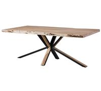 Table tranche d'arbre Acacia laqué beige / pied central anthracite mat / nature FREEFORM - différentes tailles, Couleur:Beige laqué, Mesure:220x100 cm (LxP), Pieds:Spider anthracite mat / natur