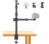 Table Tripod for Camera Overhead Handy, 37.5-83 cm Adjustable Table Tripod Clamp with Boom Arm & 2 Pieces 1/4 Inch Ball Head for Camera, Webcam