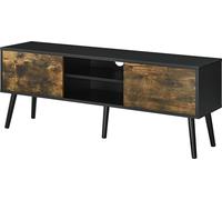 Table TV Eskilstuna 120 x 29,5 x 46,5 cm TV Lowboard 20 kg avec portes d'armoire et compartiments de rangement Panneau de particules bois massif noir/teinte bois foncé