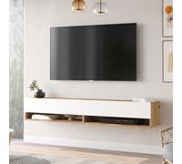 [en.casa] Meuble TV à 2 Portes Meuble de Rangement Design pour Salon avec 2 Espaces de Stockage Panneau de Particules Mélaminé 30 x 180 x 32 cm Effet Chêne Rustique Blanc