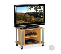 Table TV Relaxdays à roulettes, 2 compartiments, support TV mobile, HxLxP 45x60x40 cm, aspect bois